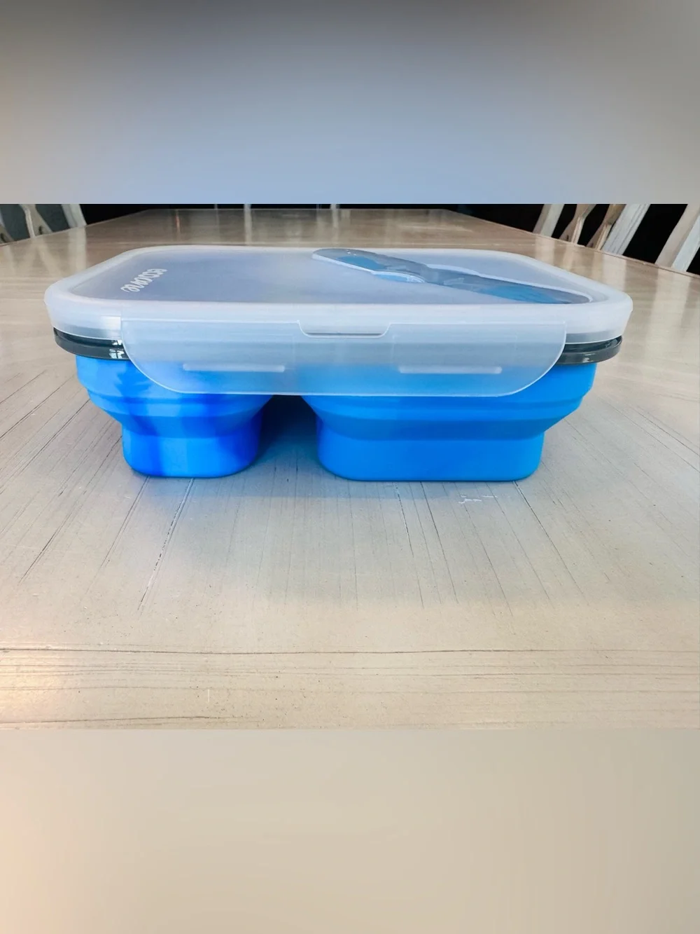 Eco One Collapsible Silicone Bento Box with Utensil Storage – Tie-Dye Blue